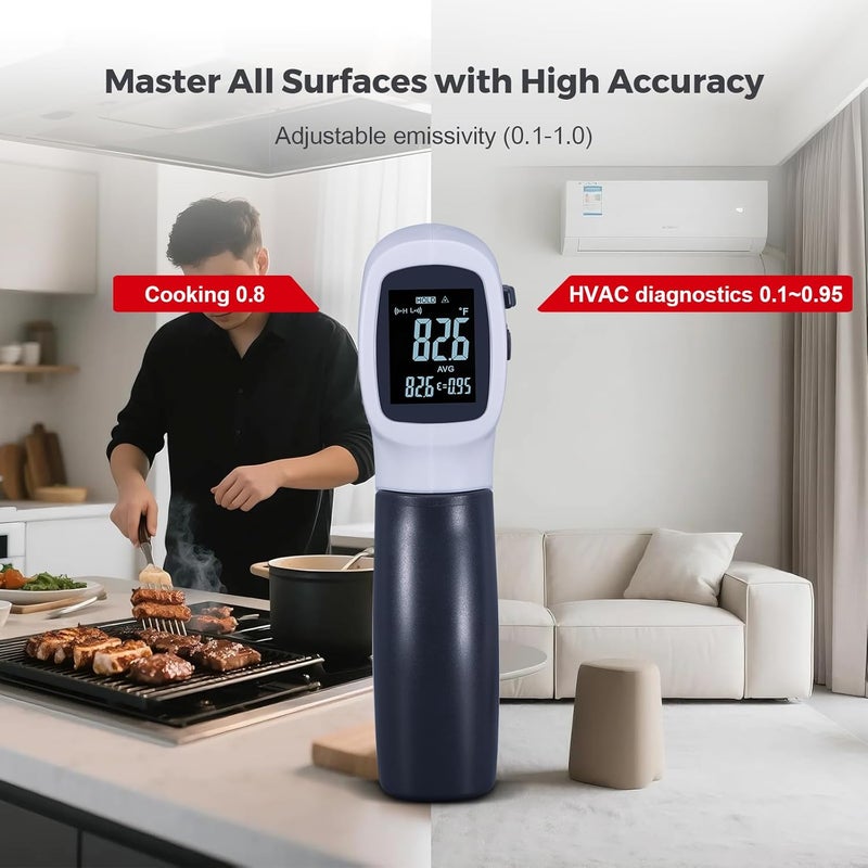 VCooklify Temperature Gun for Meat,Automotive Infrared Thermometer Gun with Ring Laser DS12:1,Digital Thermal Gun with Adjustable Emissivity&High/Low Alarm,-58~1400℉IR Temp Gun for Engine,Brakes&HVAC - Image 2